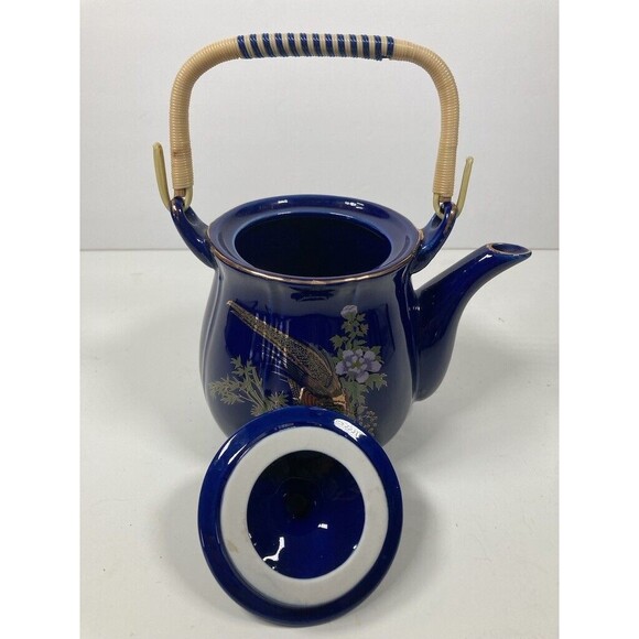 Blue Ceramic Gold Peacock Japanese Teapot - Vintage - EUC - Picture 4 of 5